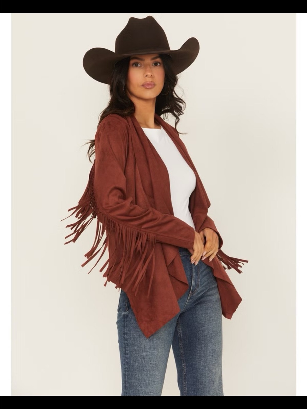 Shyanne Rust Suede-Look Open Cardigan